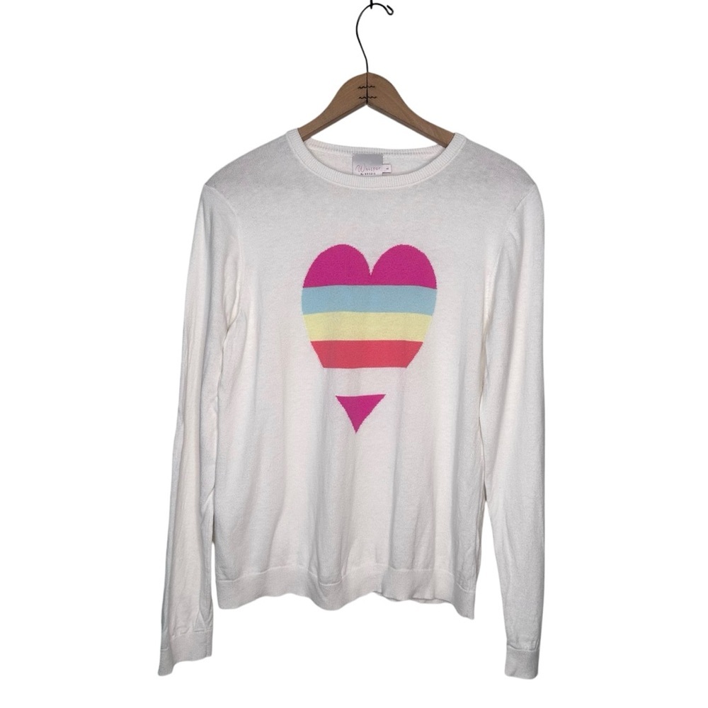 Whisper by Brodie White Heart Graphic Sweater Size Large